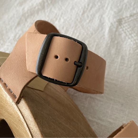 No. 6 Tan Leather Mules with Wooden Platform, Size 39 - Picture 12 of 15